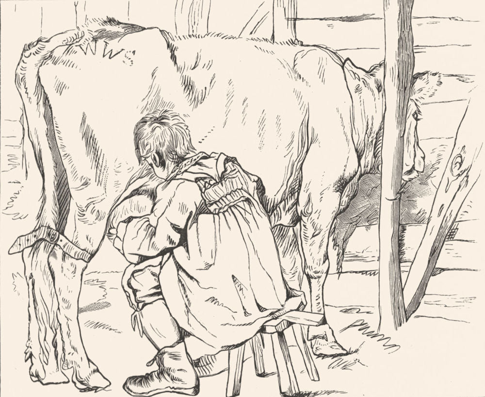 FARMING. Milking-time-Landseer c1880 old antique vintage print picture